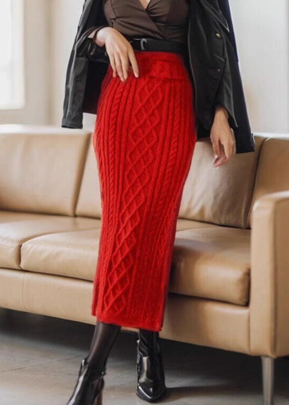 Classy Coffee High Waist Cable Knit Maxi Skirts Winter