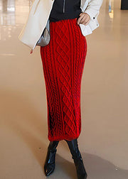 Classy Coffee High Waist Cable Knit Maxi Skirts Winter