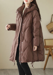 Classy Coffee Hooded Zip Up Oversized Duck Down Down Jacket Winter