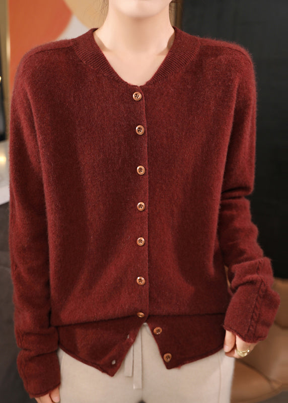 Classy Coffee O Neck Button Woolen Coats Spring