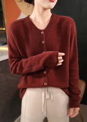 Classy Coffee O Neck Button Woolen Coats Spring