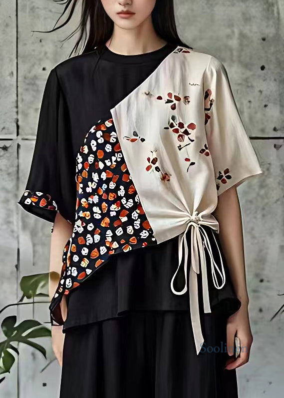 Classy Colorblock Asymmetrical Wrinkled Print Top Summer