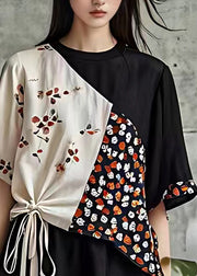 Classy Colorblock Asymmetrical Wrinkled Print Top Summer