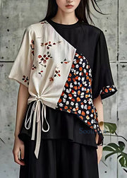 Classy Colorblock Asymmetrical Wrinkled Print Top Summer