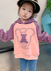 Classy Colorblock Hooded Print Cotton Kids Girls Sweatshirt Fall