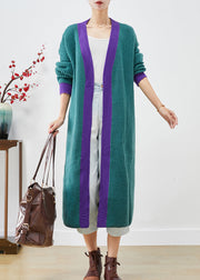 Classy Colorblock Oversized Patchwork Knit Long Cardigan Fall