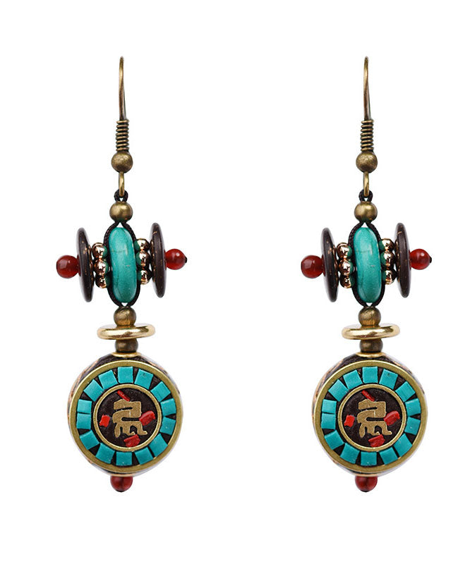 Classy Colorblock Sterling Silver Alloy Inlaid Copper Beads Turquoise Tassel Drop Earrings