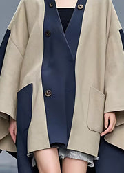 Classy Colorblock V Neck Button Coats Fall