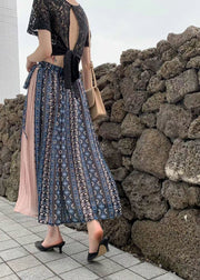 Classy Colorblock Wrinkled Patchwork Chiffon Skirts Summer