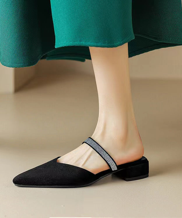 Classy Comfy Black Zircon Pointed Toe Slide Sandals