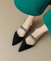Classy Comfy Black Zircon Pointed Toe Slide Sandals