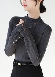 Classy Dark Grey Hign Neck Patchwork Knit Sweaters Winter