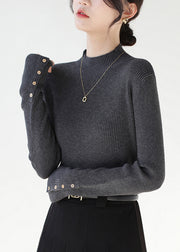 Classy Dark Grey Hign Neck Patchwork Knit Sweaters Winter