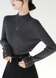 Classy Dark Grey Hign Neck Patchwork Knit Sweaters Winter