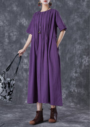 Classy Dark Purple Oversized Wrinkled Linen Robe Dresses Summer