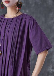 Classy Dark Purple Oversized Wrinkled Linen Robe Dresses Summer