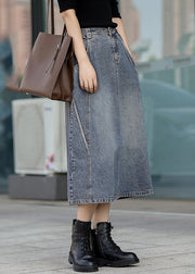 Classy Denim Blue Patchwork Elastic Waist A Line Skirt