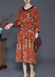 Classy Dull Red Cinched Print Maxi Dress Fall