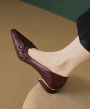 Classy Flat Shoes For Women Black Cowhide Leather Pointed Toe