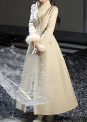 Classy Fur Collar Pockets Woolen Maxi Coats Spring