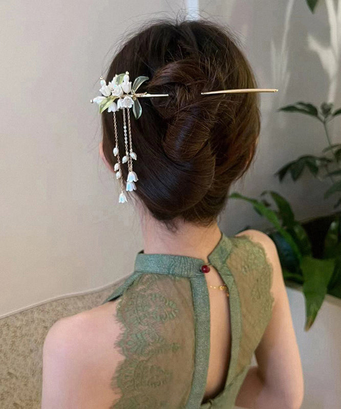 Classy Gold Alloy Pearl Chain Lily Of The Valley Tassel Hairpin