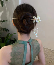 Classy Gold Alloy Pearl Chain Lily Of The Valley Tassel Hairpin