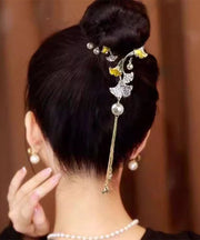 Classy Gold Alloy Zircon Ginkgo Leaves Tassel Hairpin