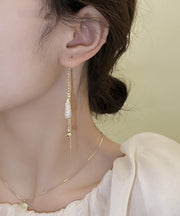 Classy Gold Copper Alloy Zircon Tassel Drop Earrings