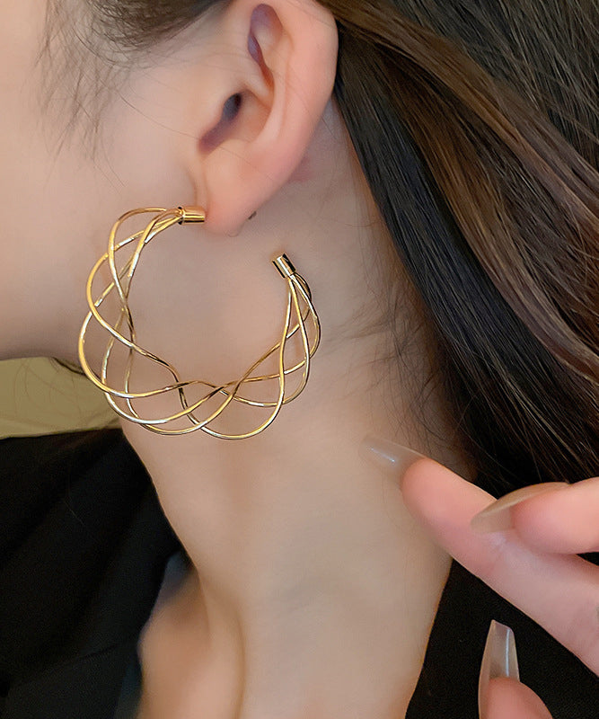 Classy Gold Copper Multilayer C Shapes Hoop Earrings