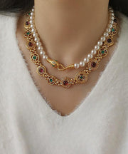 Classy Gold Copper Overgild Hollow Out Coloured Glaze Collar Necklace