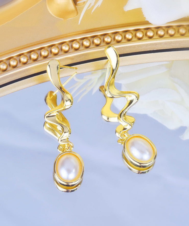 Classy Gold Copper Overgild Pearl Oval Drop Earrings