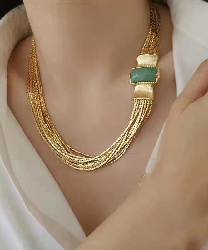 Classy Gold Layered Weave Jade Collar Necklace