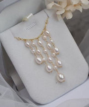 Classy Gold Overgild Pearl Tassel Pendant Necklace