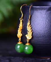 Classy Gold Phoenix Sterling Silver Overgild Jade Drop Earrings