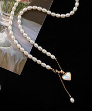 Classy Gold Sterling Silver Alloy Love Pearl Tassel Pendant Necklace