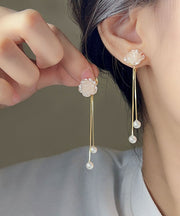 Classy Gold Sterling Silver Alloy Pearl Tassel Drop Earrings