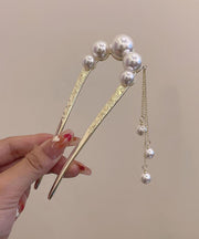 Classy Gold Sterling Silver Alloy Pearl Tassel U Shaped Hairpin