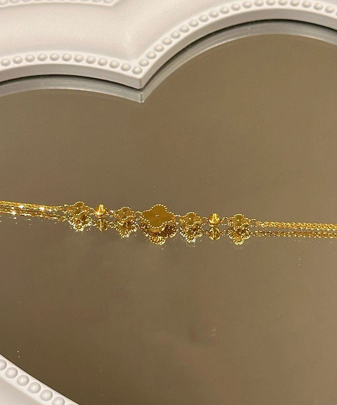 Classy Gold Sterling Silver Overgild Four Leaf Clover Charm Bracelet