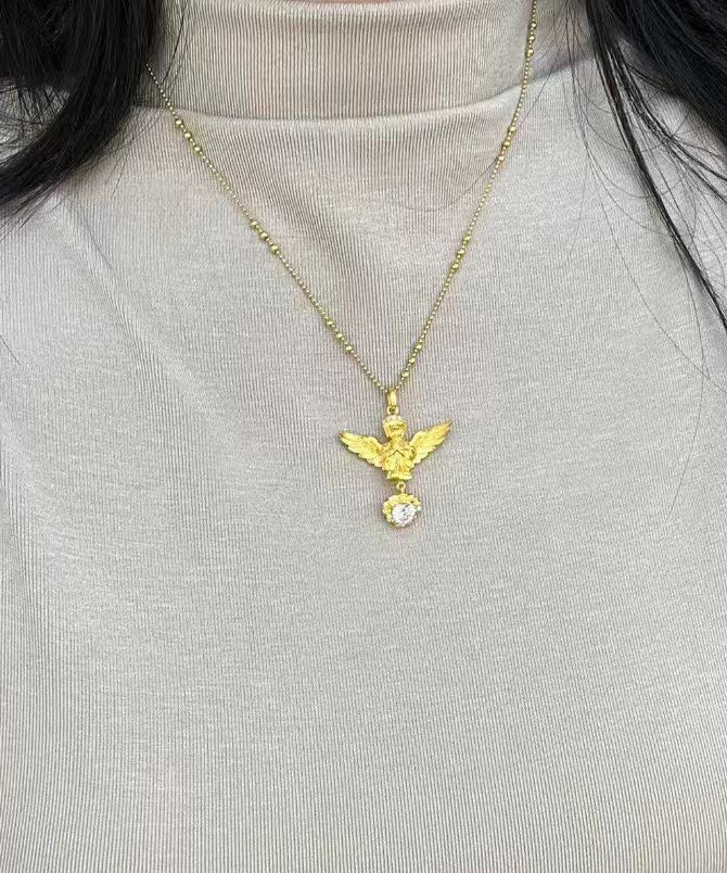 Classy Gold Sterling Silver Overgild Zircon Love Angel Pendant Necklace