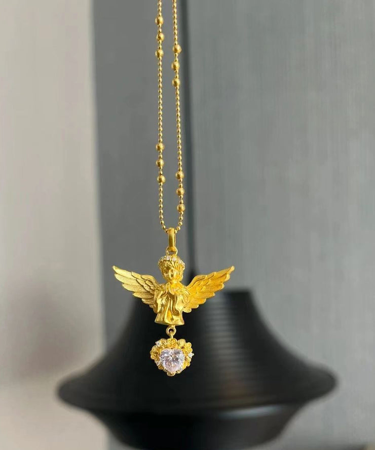 Classy Gold Sterling Silver Overgild Zircon Love Angel Pendant Necklace