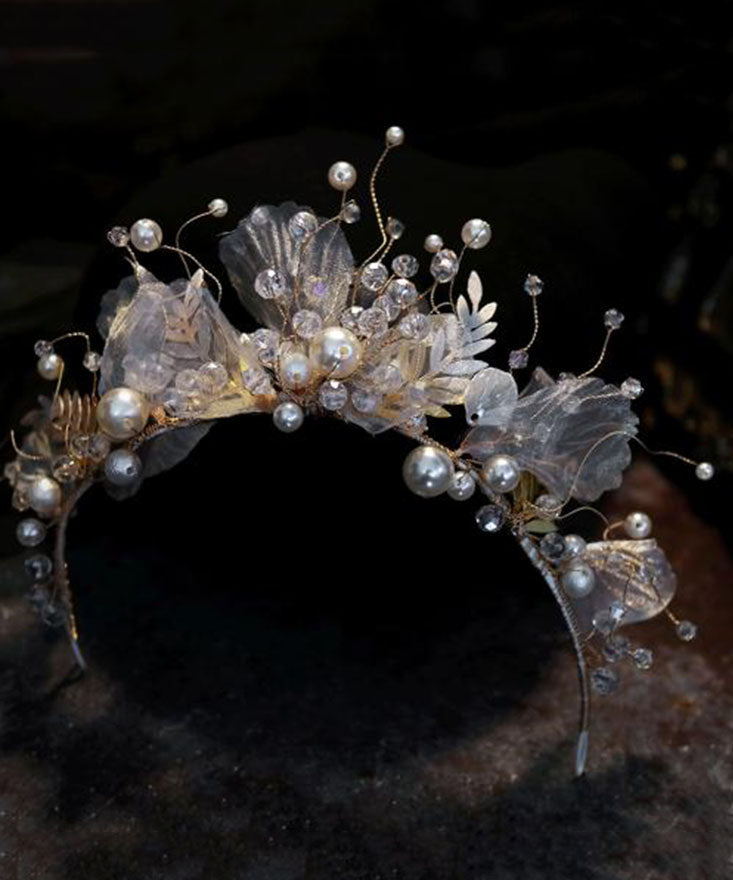 Classy Gold Tulle Crystal Pearl Floral Girl Hairpin
