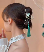 Classy Green Alloy Pearl Camellia Flower Tassel Hairpin