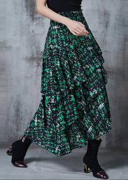 Classy Green Asymmetrical Print Chiffon Skirt Spring