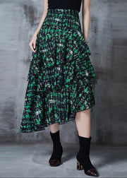 Classy Green Asymmetrical Print Chiffon Skirt Fall