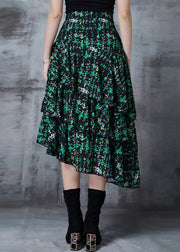 Classy Green Asymmetrical Print Chiffon Skirt Fall