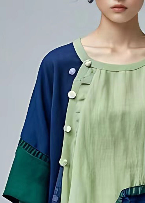 Classy Green Asymmetrical Ruffled Cotton Blouse Half Sleeve