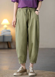 Classy Green Elastic Waist Pockets Cotton Harem Pants Spring