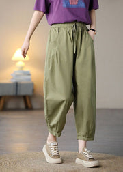 Classy Green Elastic Waist Pockets Cotton Harem Pants Spring