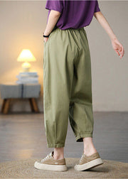 Classy Green Elastic Waist Pockets Cotton Harem Pants Spring