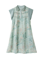 Classy Green Embroidered Lace Patchwork Chiffon Dress Summer